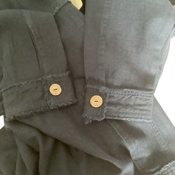 Charlie Paige Raw Edge Linen Bomber Jacket, Navy, Large - Picture 6 of 8